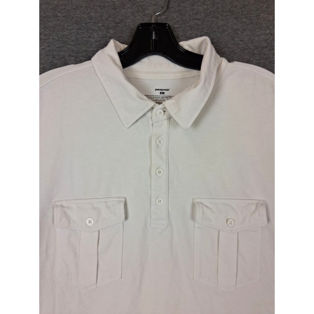 Patagonia Mens Shirt XL White Organic Cotton Pocket Polo Outdoor Gorp Hiking
